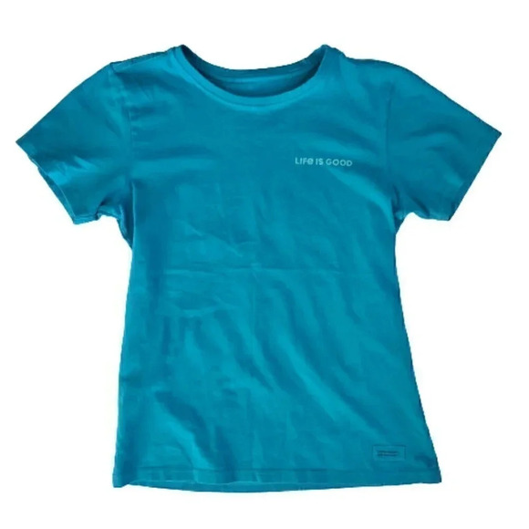 Women's LIFE IS GOOD XS Extra Small Teal Crusher Tee "Soak It In" Back‎ Graphic - Picture 1 of 7